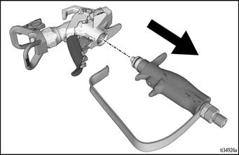 Odpojte kapalinovou hadici od pistole u otočného čepu (7). 3. Odpojte ochranný kryt spouště (5) od pouzdra (1) způsobem znázorněným na obrázku. 6. Vyjměte filtr (8) skrz horní část rukojeti (10). 7.