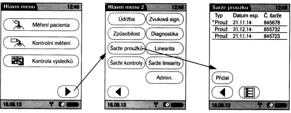 Ukládání informací o šarži proužku (výměna šarže proužků) Stlačením tlačítka vypínače zapněte glukometr.