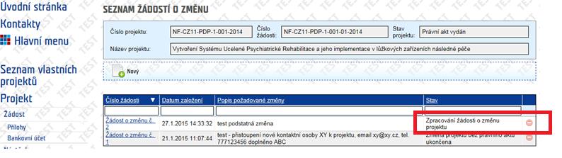 doplnění žádosti o změnu projektu ze strany ZP) a kontaktním osobám KP a ZP je zaslán