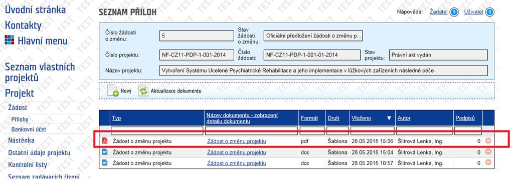 KP dokument Žádosti o změnu