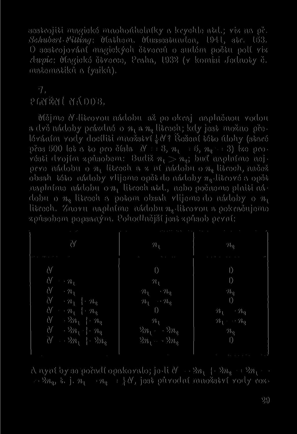 sestrojiti magické mnohoúhelníky a krychle atd.; viz na př. Schubert-Fitting: Mathem. Mussestunden, 1941, str. 153.
