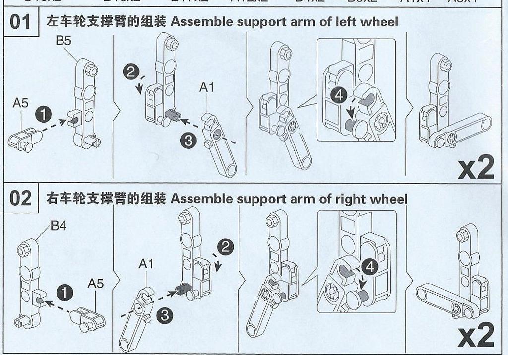 Asseble support arm of left wheel- dokončete montáž levého otáčivého rameno