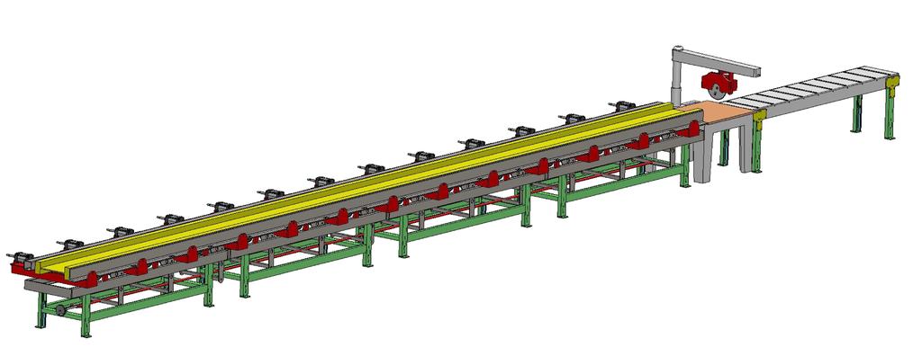 Popis linky na výrobu I-beam 1. Předmět dodávky Předmětem dodávky je vodorovný pneumatický lis délky 13.000 mm tvořený pracovní komorou o velikosti 600 x 13.000 mm ve tvaru válečkového stolu (poz.