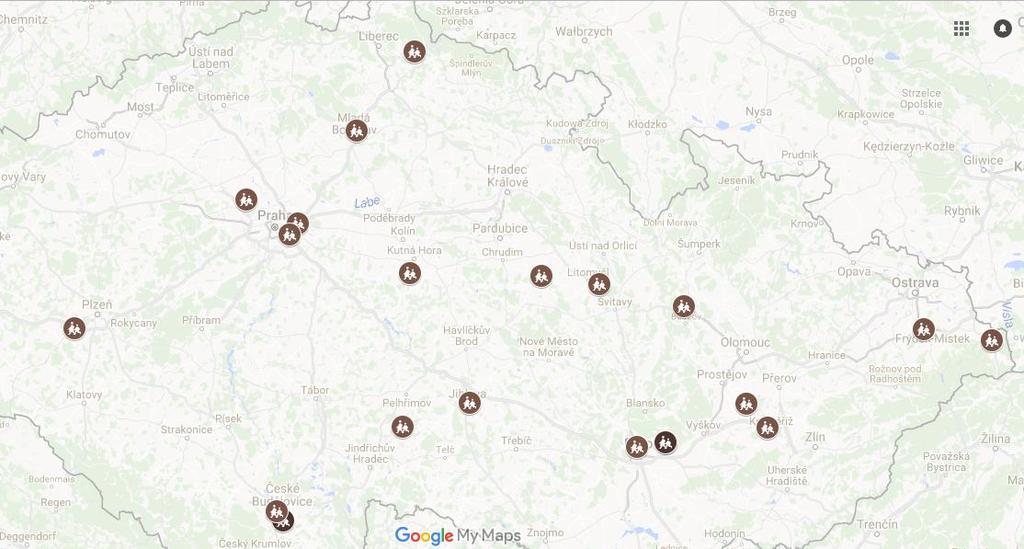 Interaktivní mapy V Google mapách jsme vytvořili interaktivní mapy s celkovým přehledem členských středisek,