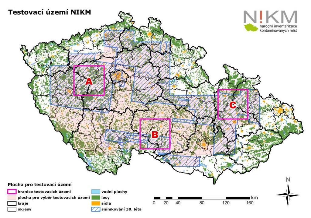 NIKM V první etapě projektu NIKM jsou multispektrální data dostupná na třech testovací