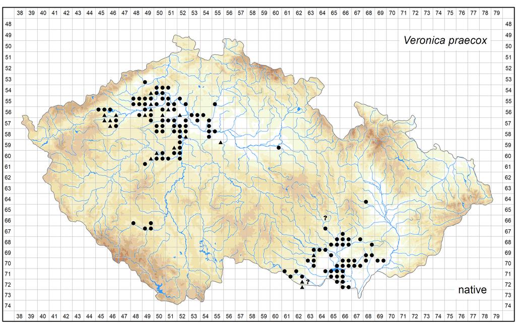 Distribution of Veronica praecox in the Czech Republic Author of the map: Jiří Danihelka Map produced on: 08-08-2017 Database records used for producing the distribution map of Veronica praecox