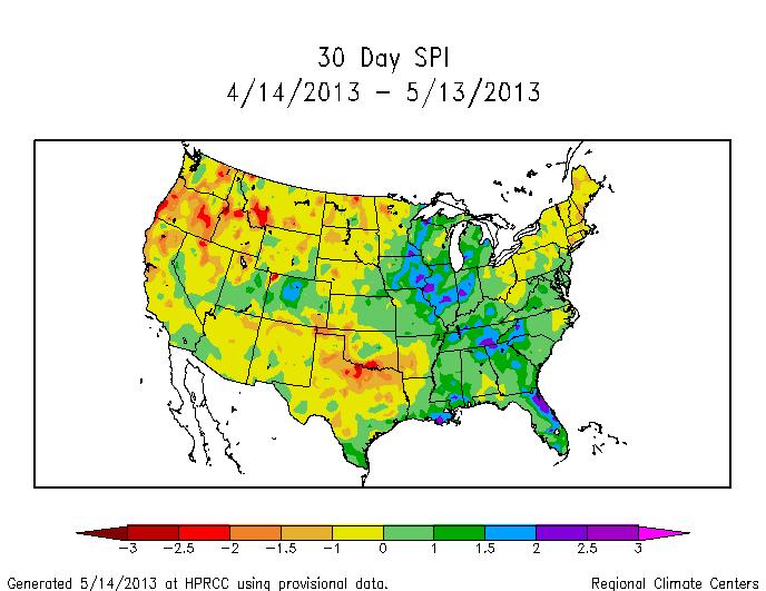 U.S. Drought Monitor aktualizace 1x týdně Stupeň Sucho Index PDSI CPC