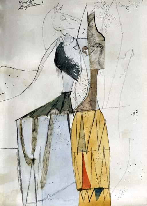 18 18 Tichý František 1897-1961 (Harlekýni) 1946, 27 19 cm, kombinovaná technika na papíře, v levém horním