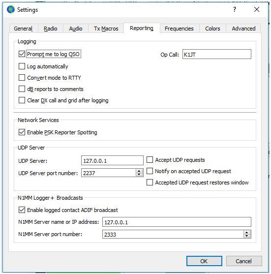 4 Karta Reporting Blok Logging Prompt me to log QSO - při zatržení se po vyslání 73 automaticky otevře vyplněné vstupní okno deníku Log automatically - při zatržení se spojení uloží ajtomaticky