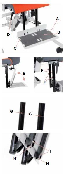 3.7 Stupačka / Podnožka Základní model obsahuje stupačku (A). Stupačka má protiskluzový povrch (B) a má 8 otvorů (C) pro upevnění fixace nohy.
