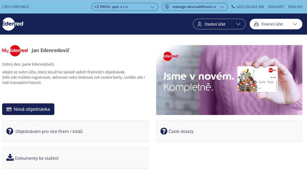 3) Objednávka produktů Objednávku produktů zahájíte po přihlášení do svého účtu na www.edenred.