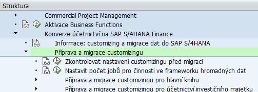 Migrace na S/4 HANA Fáze / migrační kokpit Proces Migrace na S/4 HANA se skládá z