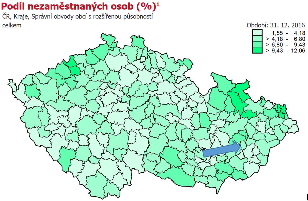 Obrázek 1 Podíl nezaměstnaných v ORP Holešov 3.3 Infrastruktura 3.3.1 Silnice Celková délka silnic a dálnic v okrese Kroměříž je následující.