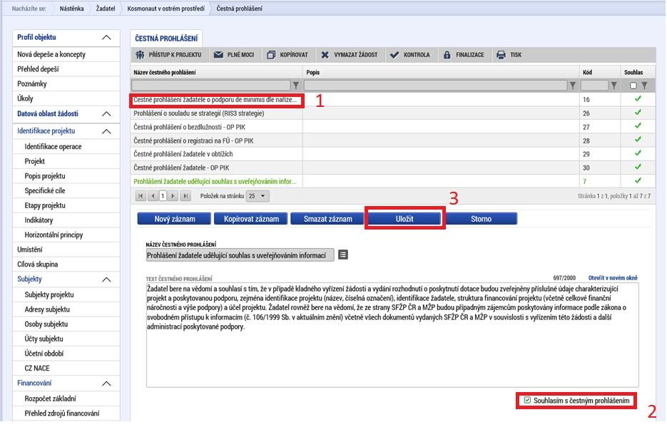 1.2.3.10 Kategorie intervencí V tomto formuláři se jednotlivá data vybírají z předdefinovaných seznamů. Konkrétně pak: 1. Tematický cíl Posílení výzkumu, technologického rozvoje a inovací 2.
