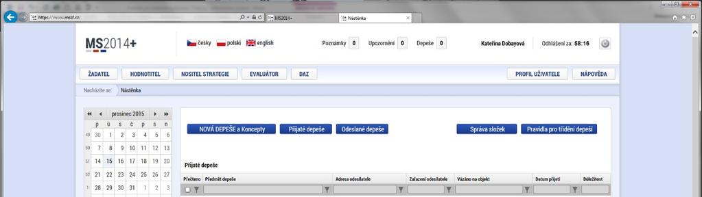 1.2.1 Nová žádost Po stisknutí této nabídky se zobrazí seznam programů a výzev.
