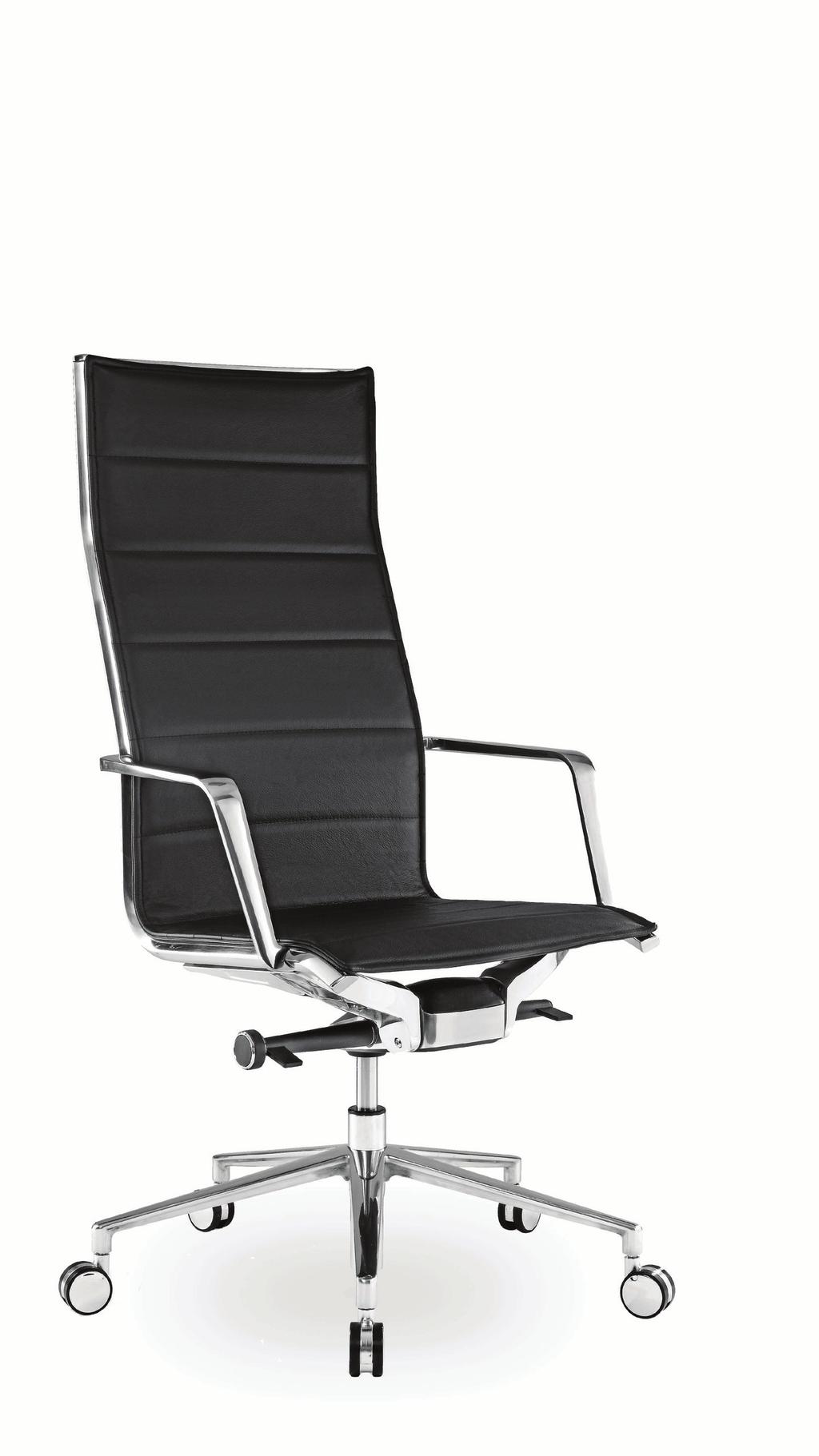 18 ALUMINIA Kancelářská židle s vysokým opěradlem / High back office chair / Bürostuhl mit der hoher Rückenlehne Opěradlo v horní části zpevněno hliníkovou rozpěrou Sedák a opěradlo z černé samonosné