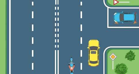 18 V této dopravní situaci, kdy modré vozidlo dává p ednost žlutému vozidlu jedoucímu na hlavní silnici: a) Je nebezpečí, že idič modrého vozidla nevidí
