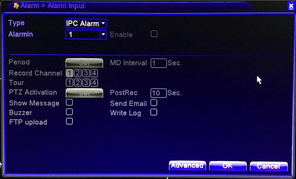 Alarm input nastavení výstupu na alarm Nastavení výstupu na IPC alarm, pro jednotky, které
