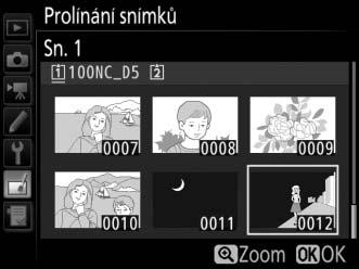 1 Vyberte položku Prolínání snímků. V menu retušování vyberte položku Prolínání snímků a stiskněte tlačítko 2. Zobrazí se dialog, který můžete vidět na obrázku vpravo, s vybranou položkou Sn.