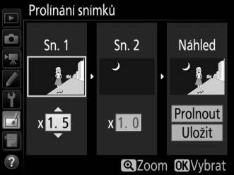 2 Vyberte první snímek. Pomocí multifunkčního voliče vyberte první snímek určený k prolnutí. Chcete-li zobrazit vybraný snímek na celé obrazovce, stiskněte a podržte tlačítko X.