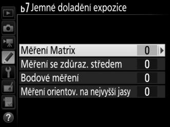 b5: Měření Matrix Tlačítko G A menu uživatelských funkcí Chcete-li povolit detekci tváří při pořizování portrétních snímků s měřením Matrix a fotografování s využitím hledáčku, vyberte možnost U