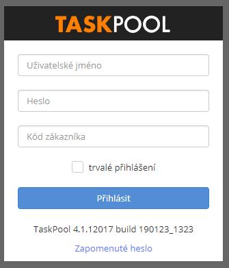 Google Chrome, Mozilla Firefox, MS Internet Explorer / MS Edge, Safari pro ios apod. Po zadání adresy TaskPoolu (adresu Vám sdělí poskytovatel systému) se zobrazí přihlašovací obrazovka.