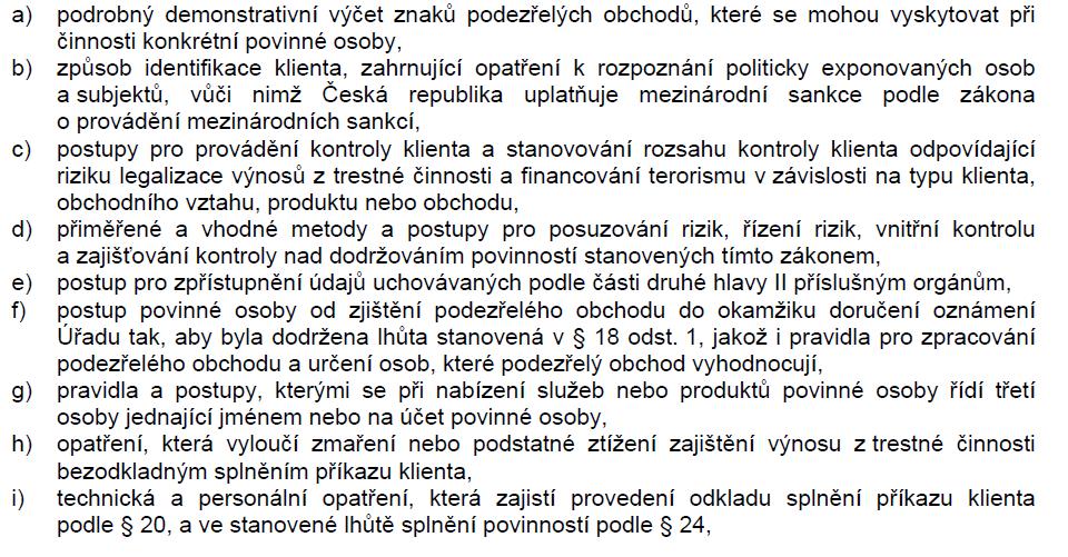 Uchovávání informací Oznámení podezřelého obchodu Odklad splnění příkazu klienta