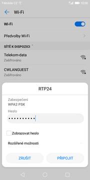 15 z 34 Přihlášení do Wi-Fi sítě ikonu Nastavení. Vyberete možnost Síť a internet. Vyberete možnost Wi- Fi. Wi-Fi zapnete/vypnete stisknutím vypínače na konci řádku Wi-Fi.