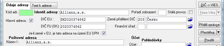 3 Modul účetnictví: Kontrolní výkaz DPH (SK) Plnění řádků Řádek A.