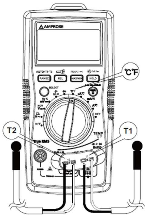 Krok 3: Stiskněte tlačítko a vyberte měření teploty T2 nebo T1 T2 (výchozí rozsah měření teploty je T1). Bezkontaktní detekce napětí (Režim NCV) 1.