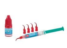 ) Gel s kyselinou fluorovodíkovou, 5% pro leptání silikátové keramiky, s červeným zabarvením. Stříkačka po 3 ml. resp.