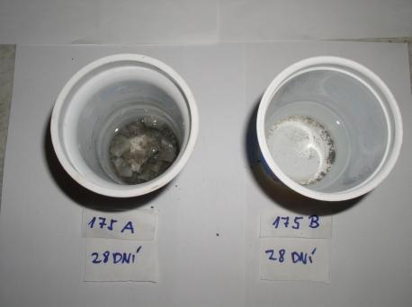 13) nebylo patrné výrazné zvýšení množství výkvětů. Vyluhované zbytky v nádobách při použití NaOH nevykazovaly ve vodě žádné viditelné zbytkové produkty.