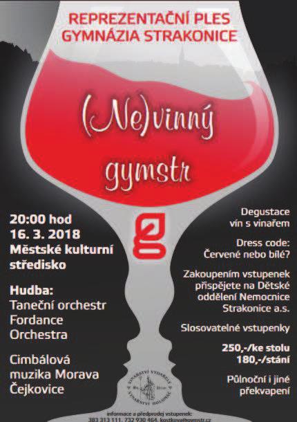 REPREZENTAČNÍ PLES GYMNÁZIA Ohlédnutí za (Ne)vinným reprezentačním plesem Gymnázia Strakonice Za organizátory plesu Zuzana Kostková, vyučující psychologie a hudební výchovy Každým rokem v období