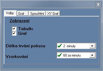 Záložka Volby stejné nastavení obou teploměrů: ponecháme nastavení Graf vybereme jednotku Celsia Záložka Graf teploměr : nastavíme Y max na hodnotu 00 nastavíme Y min na hodnotu 0 ponecháme nastavení