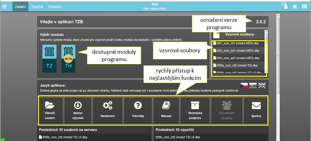 5.3 Základní práce se souborem v programu TZB Rozdělovník po vstupu do programu: Obrázek 1 rozdělovník programu TZB V tomto rozdělovníku můžeme zvolit modul výpočtu kliknutím na ikonu zvoleného