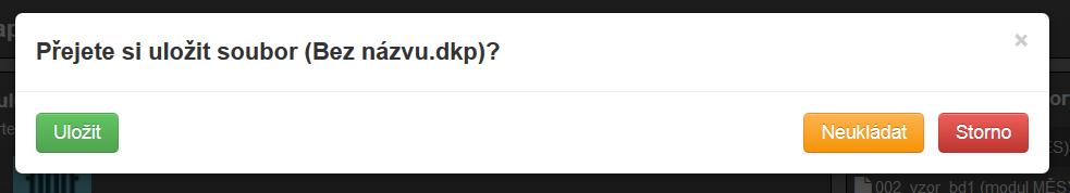 Obrázek 3 - upozorňovací modální okno při požadavku otevřít nový soubor Tlačítko neukládat znamená, že změny v otevřeném souboru nechceme uložit.