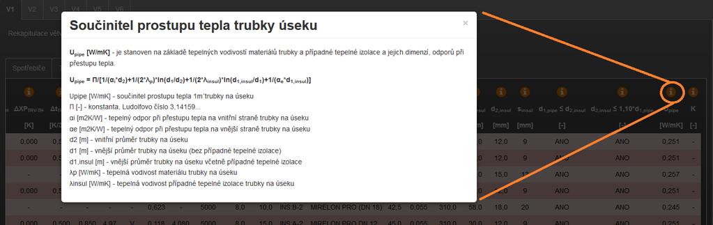 Každý sloupec v tabulce REKAPITULACÍ ÚSEKŮ má svůj nadpis, případně označení veličiny a fyzikálních jednotek.