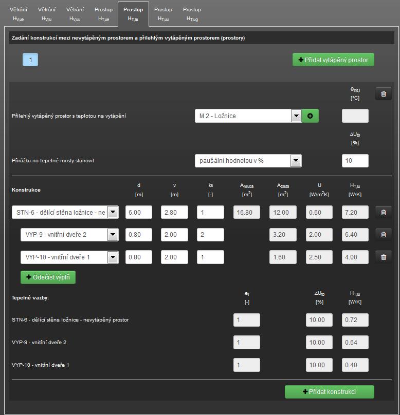 Obrázek 55 přidaná vytápěná místnost se zadanými