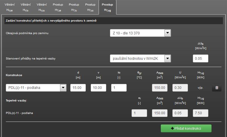 viz Obrázek 59 - pro zadání údajů potřebných pro výpočet měrných tepelných ztrát podlahy na terénu dle ČSN EN ISO 13 370 N3.