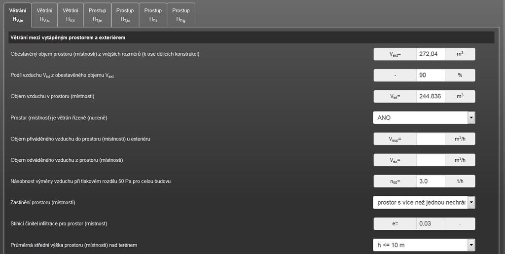 Obrázek 70 záložka pro zadání měrné tepelné ztráty