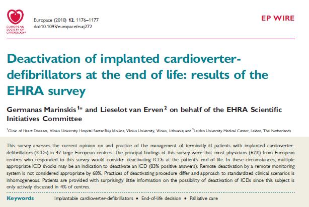 EHRA: Dotazník deaktivace ICD Europace