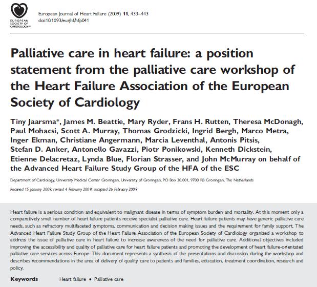 Koncept paliativní péče u srdečního selhání European Journal