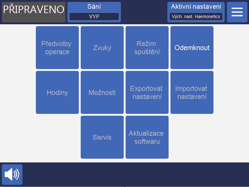 46 Kap. 2, Popis zařízení Nastavení zařízení Obrazovka Systém umožňuje přístup k nastavením zařízení Cell Saver Elite.