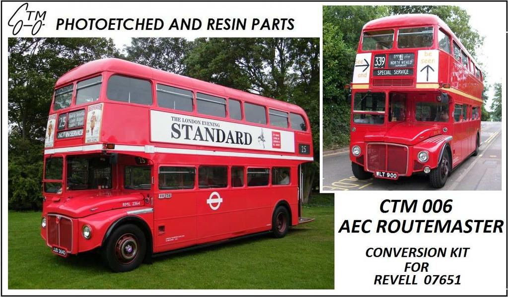 CTM 006 AEC Routemaster Cena Kč 460, Scale / měřítko: 1:24 Price 22,- Intended for / Určeno pro: London Bus (Revell) Content : 97 parts on dvou separate frets.