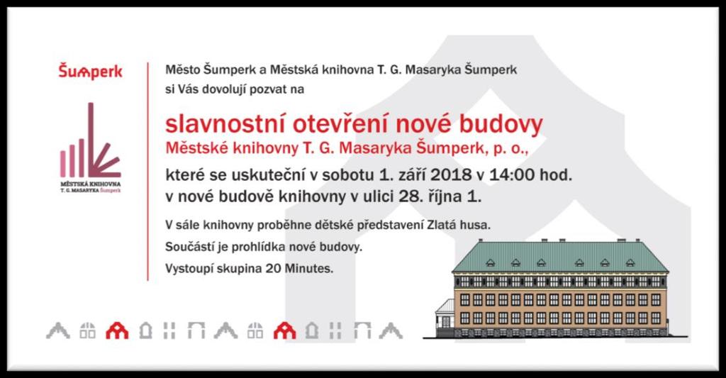 Prohlídky budovy budou probíhat v 14:15, 15:15, 16:15 a 17:15. Den otevřených dveří zpestří kulturní program v podobě vystoupení hudební skupiny 20 Minutes ve 14:00, 15:00 a v 16:30.