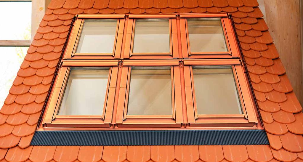 Sestava střešních oken s použitím interiérové krokve EY Výhody Osazení střešních oken těsně vedle sebe vzdálenost rámů mm Integrovaná ventilace Sestava
