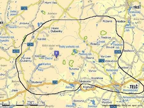 4 Oblast Jihlavské vrchy Obrázek 1: Zájmové území oblasti Jihlavské vrchy (zdroj: www.mapy.