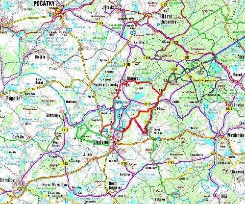 Trasa (Studensko) kolem Studené jsou celkem tři stopy, zelená (5 km), červená (13km), modrá stopa (5 km). Jejich označení viz (viz Obrázek 3).