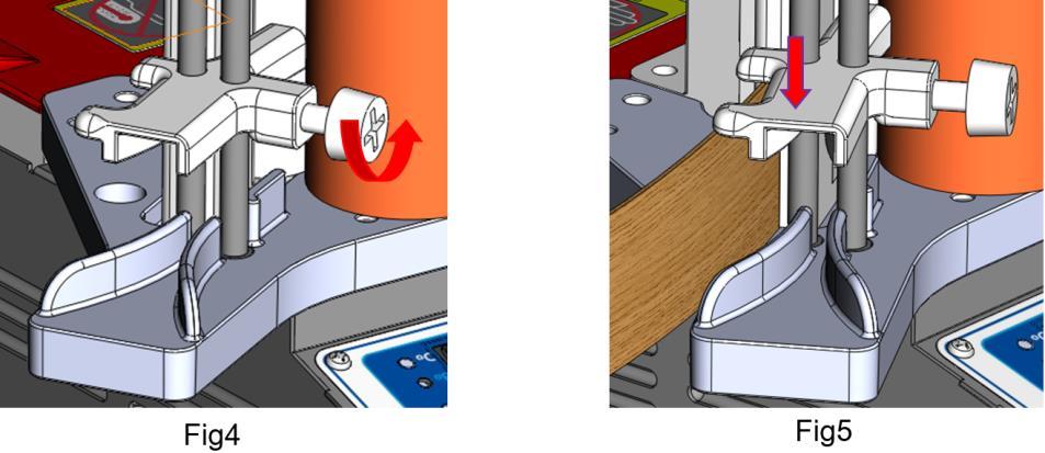 11.3.2 Adjustment for the width of edge Loose screw (Fig4) and insert a sample edge into side of the hold-down clamp.