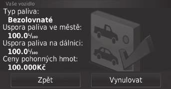 uuecoroute TM uzobrazení profilu vozidla Zobrazení profilu vozidla H (Mapa) u (Zpět) u Aplikace u ecoroute TM